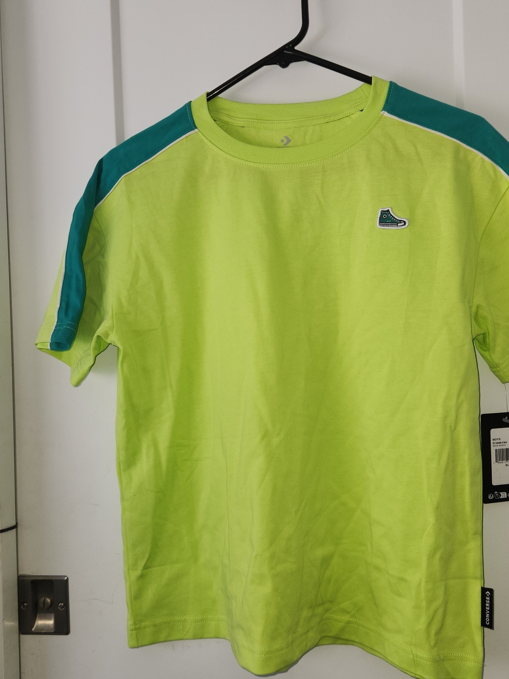 Converse Lime Green Tee with Teal Shoulder Panels